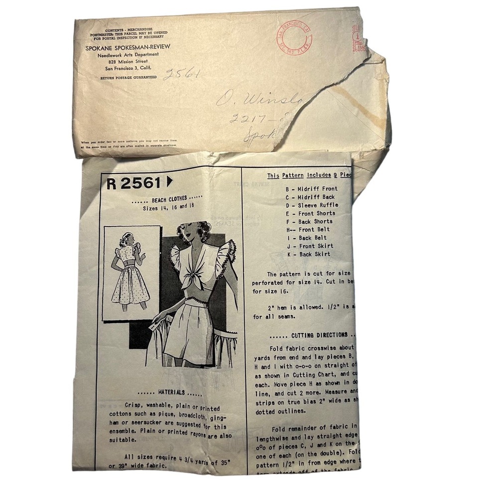 Mail Order Vintage 1960's? Pattern #K2561 Beach Clothes Sizes‎ 14, 16 & 18